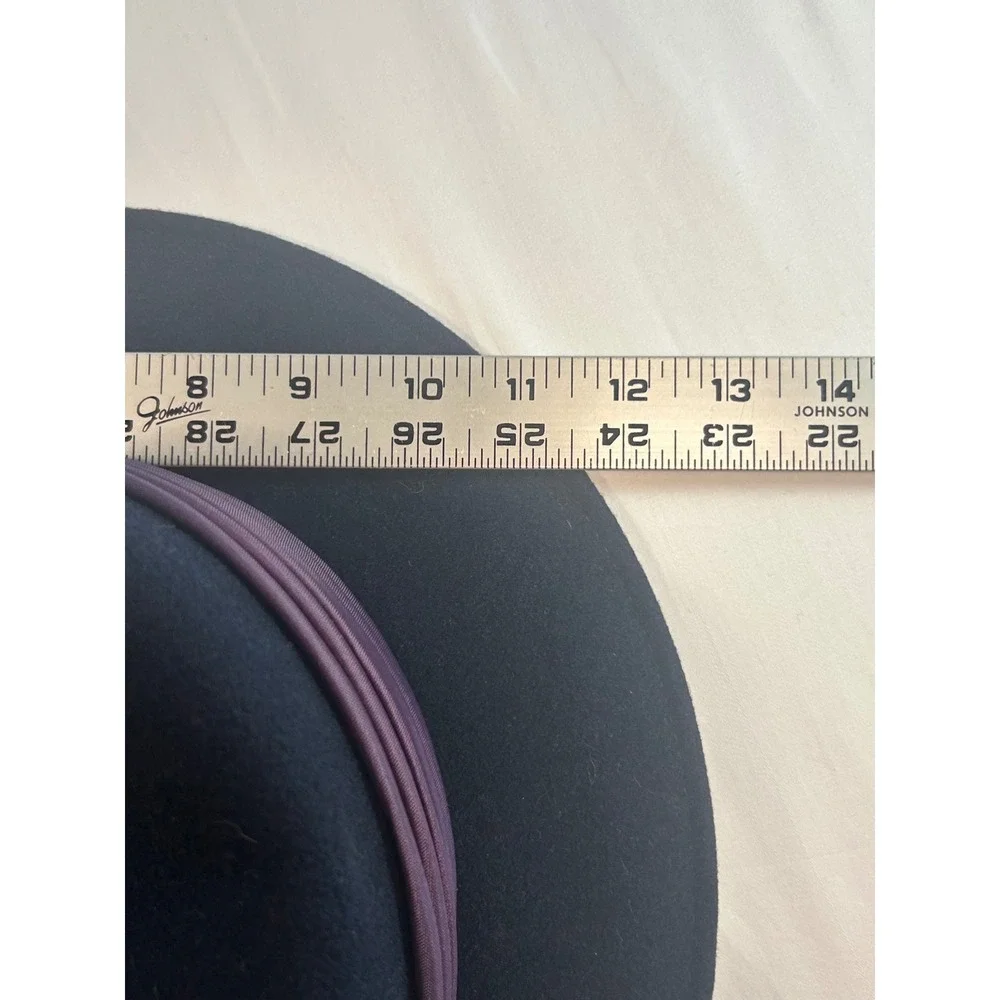 Michael Howard Wool Bow Hat Women OS Black Vintage Wide Brim Satin Trim